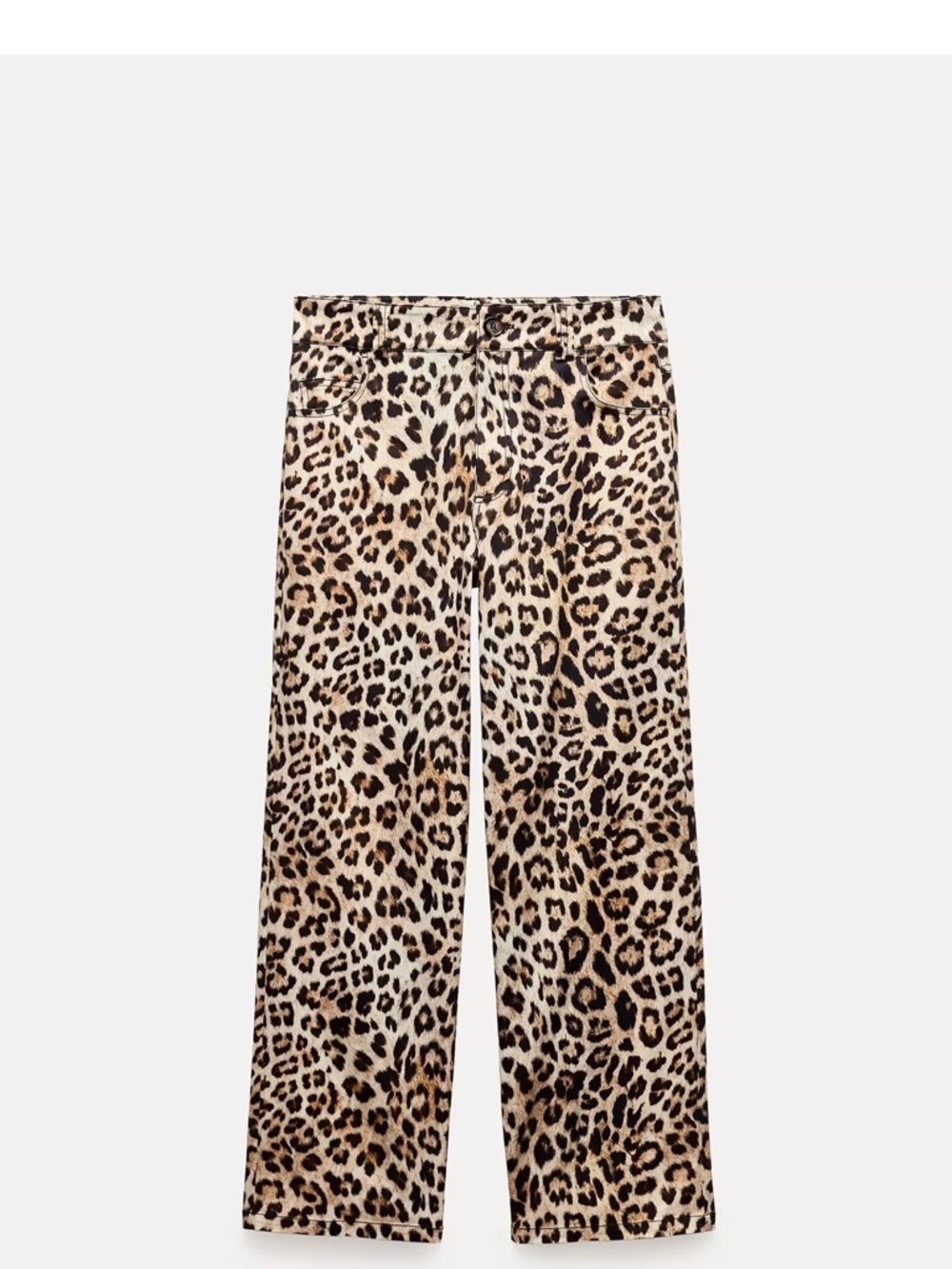 Zara Leopard Print Ankle-Length Wide-Leg Pants - Beige Black Brown